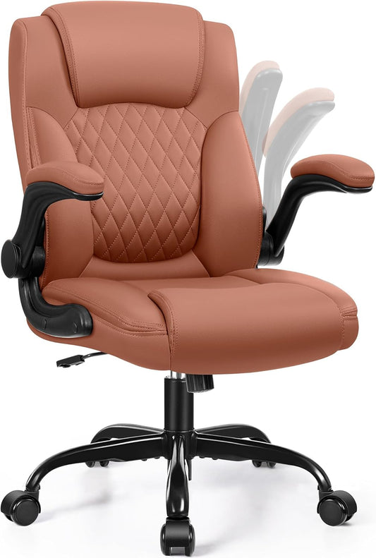 Leather Office Chair, PU Home Computer Desk Chairs with Ergonomic Back Support, 360°Swivel Free,Small Gmaing Chair with Wheels and Adjustable Armrests, for Short People Use