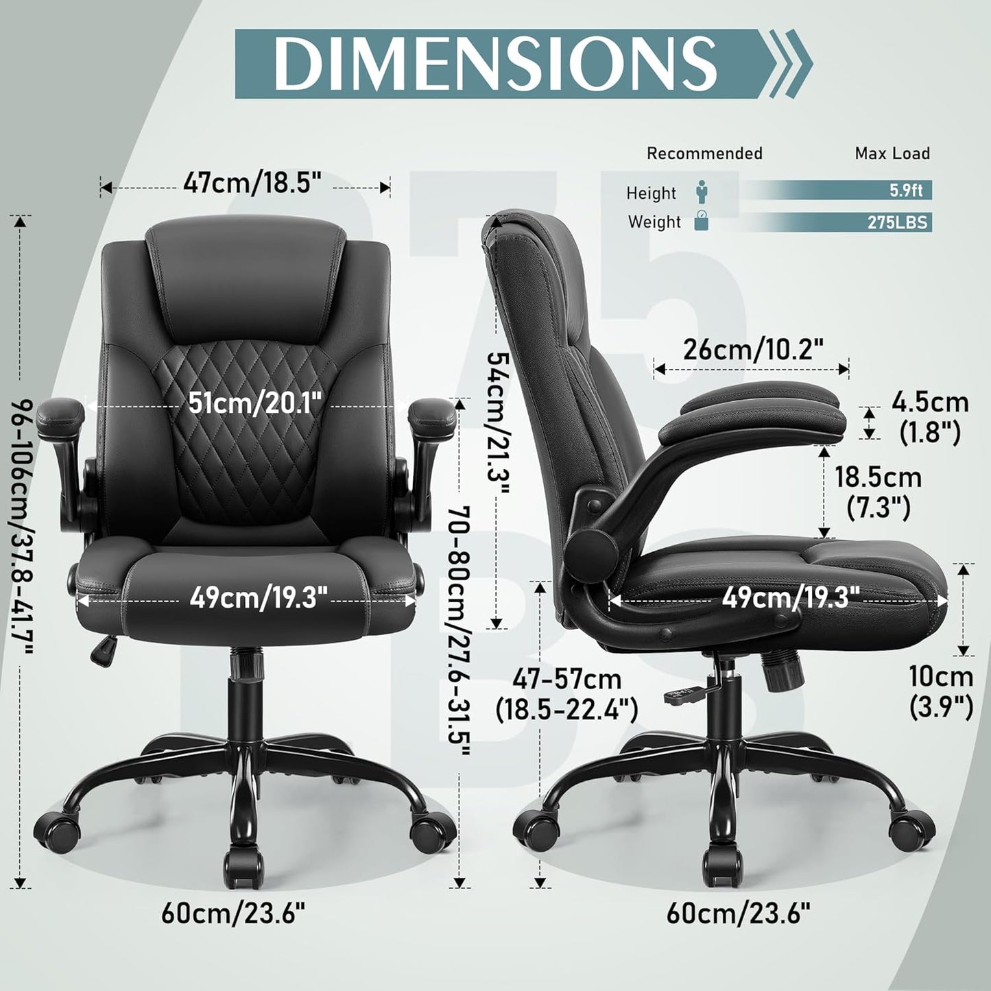Leather Office Chair, PU Home Computer Desk Chairs with Ergonomic Back Support, 360°Swivel Free,Small Gmaing Chair with Wheels and Adjustable Armrests, for Short People Use