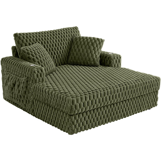 Oversized Chaise Lounge Chair Indoor 58 Inch Soft Cushioned Sofa Bed with Armrests and Cup Holder Plush Faux Fur Reading Chair for Living Room Bedroom Office Cloud Sofa Combination