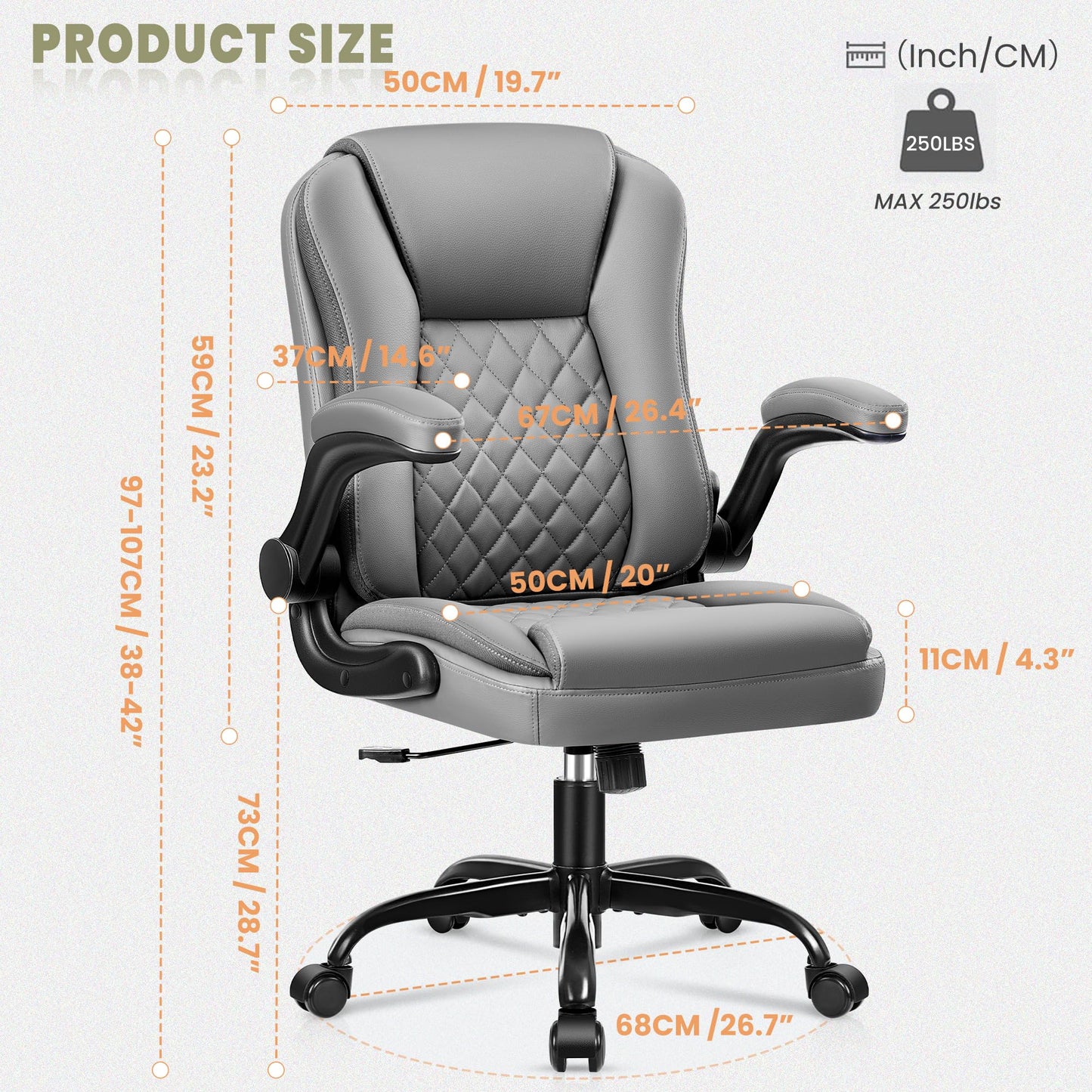 Brick Attic Office Chair, Executive Office Chair Ergonomic Leather Desk Chair with Wheels Swivel Computer Task Chair with Lumbar Support and Flip-up Armrests