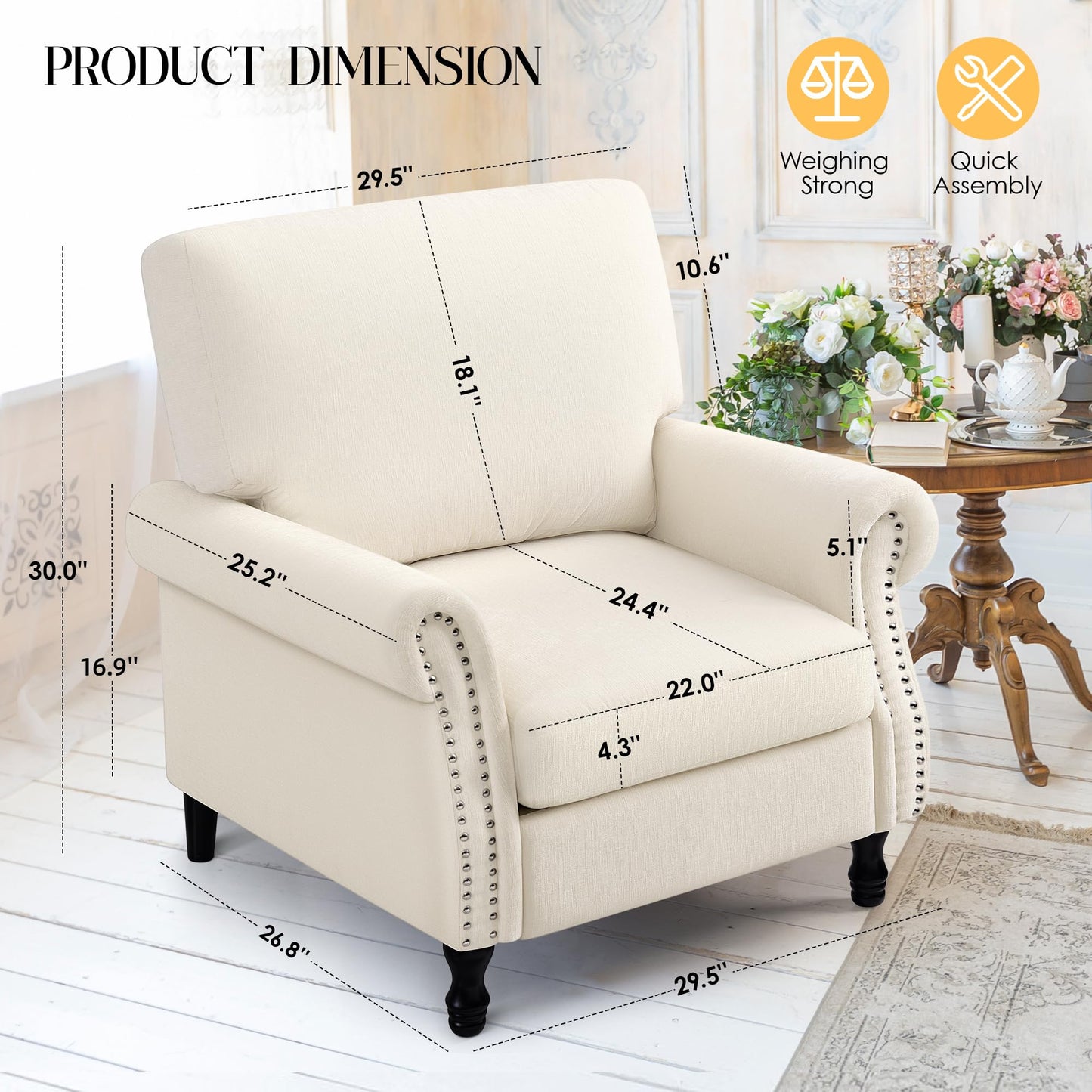 Oversized Living Room Chair with Upholstered Arm