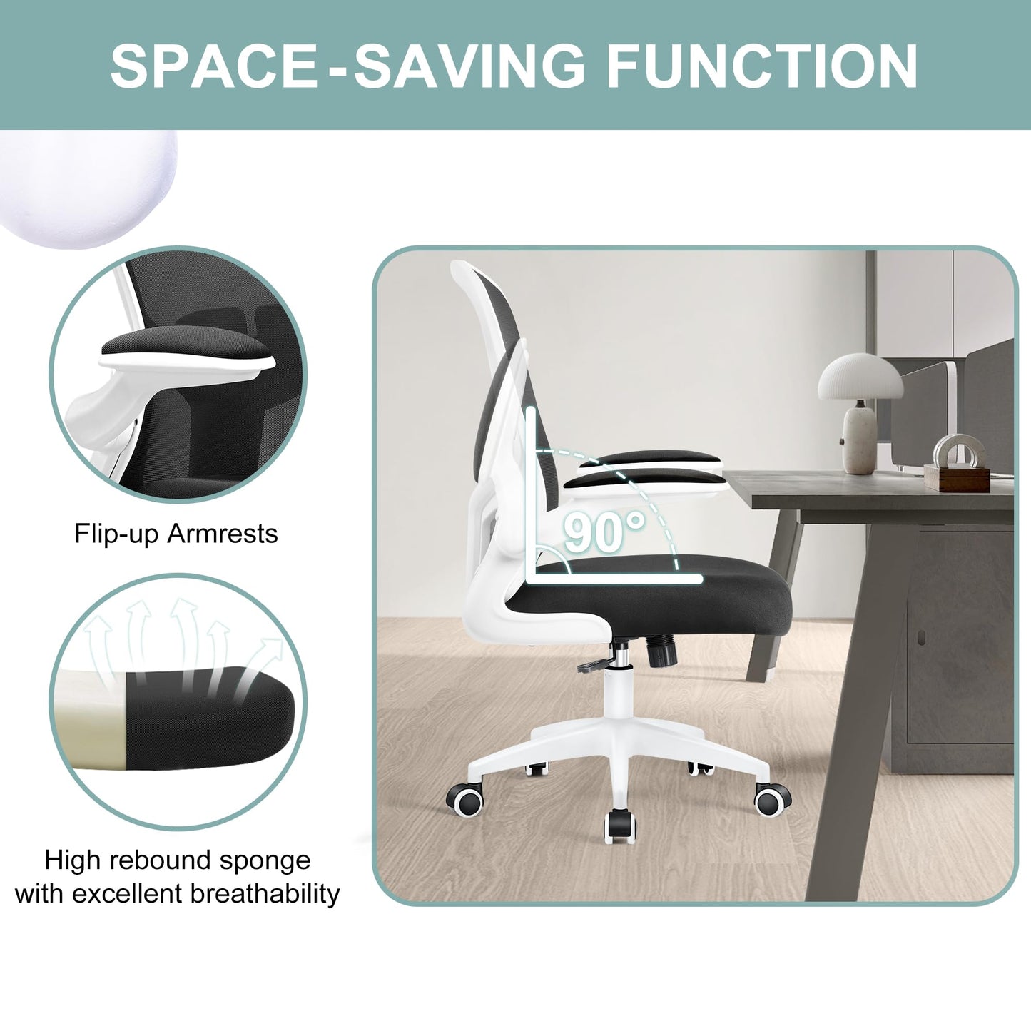 Ergonomic Desk Chair with Lumbar Support and Flip-up Armrest