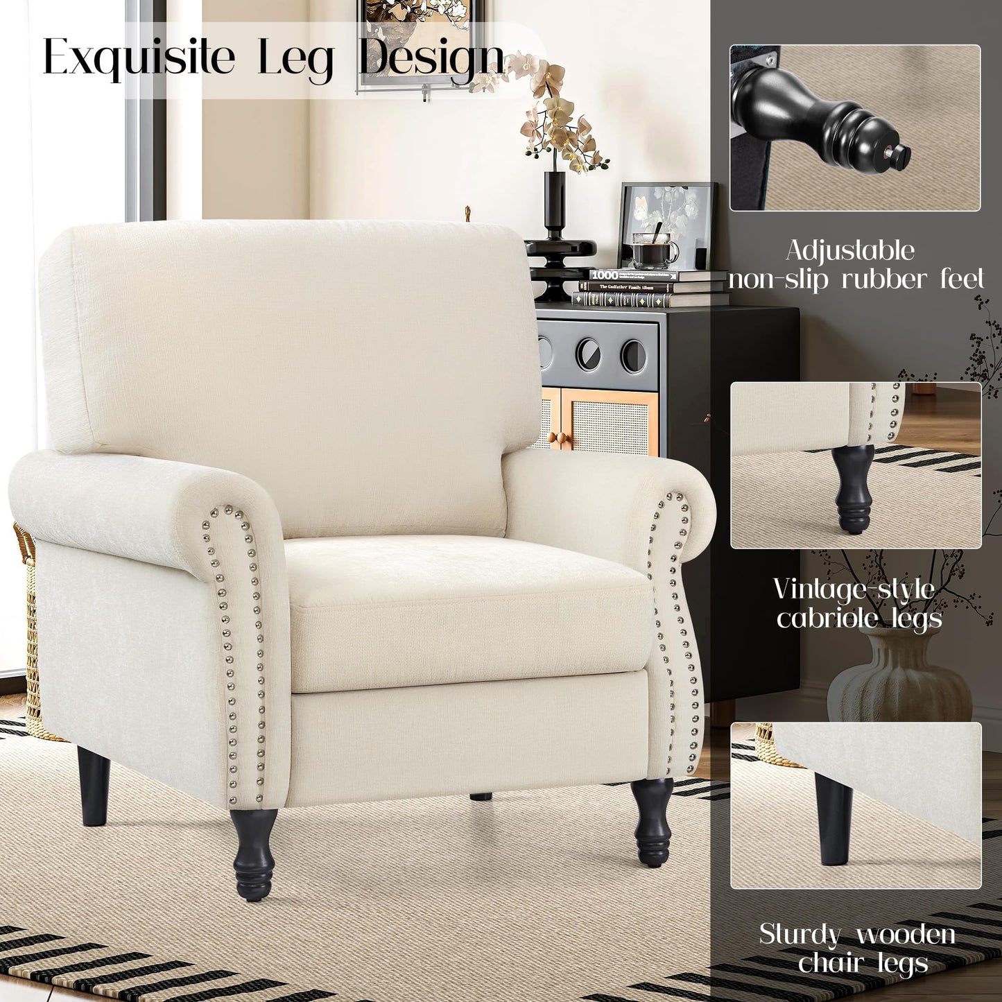 Oversized Living Room Chair with Upholstered Arm