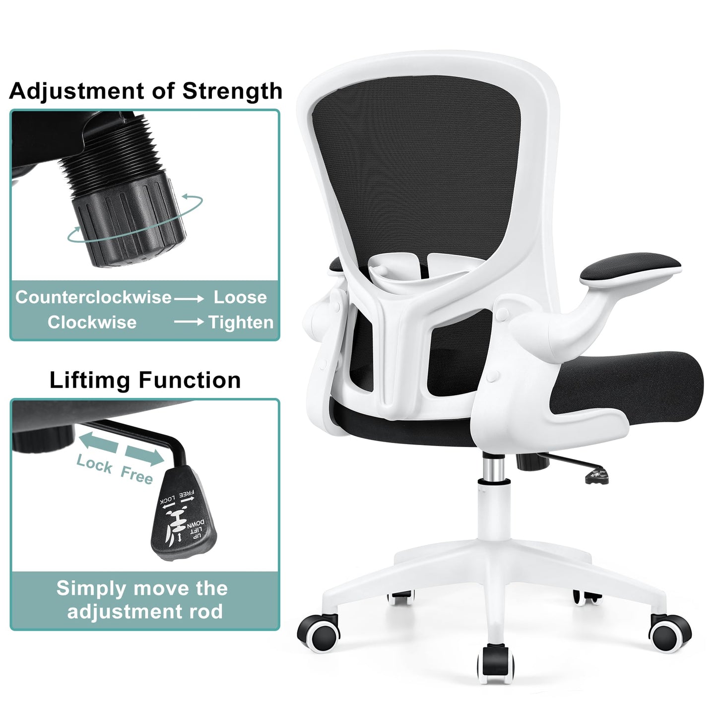 Ergonomic Desk Chair with Lumbar Support and Flip-up Armrest