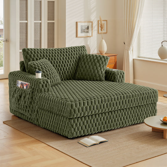Oversized Chaise Lounge Chair Indoor 58 Inch Soft Cushioned Sofa Bed with Armrests and Cup Holder Plush Faux Fur Reading Chair for Living Room Bedroom Office Cloud Sofa Combination