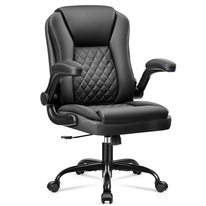 Brick Attic Office Chair, Executive Office Chair Ergonomic Leather Desk Chair with Wheels Swivel Computer Task Chair with Lumbar Support and Flip-up Armrests