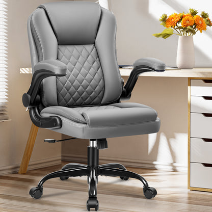 Brick Attic Office Chair, Executive Office Chair Ergonomic Leather Desk Chair with Wheels Swivel Computer Task Chair with Lumbar Support and Flip-up Armrests