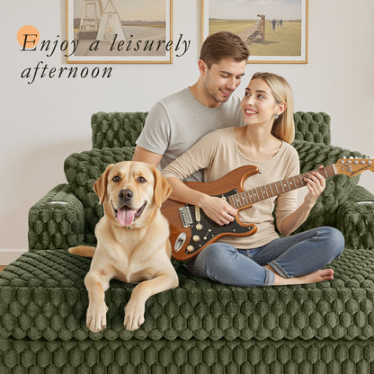 Oversized Chaise Lounge Chair Indoor 58 Inch Soft Cushioned Sofa Bed with Armrests and Cup Holder Plush Faux Fur Reading Chair for Living Room Bedroom Office Cloud Sofa Combination