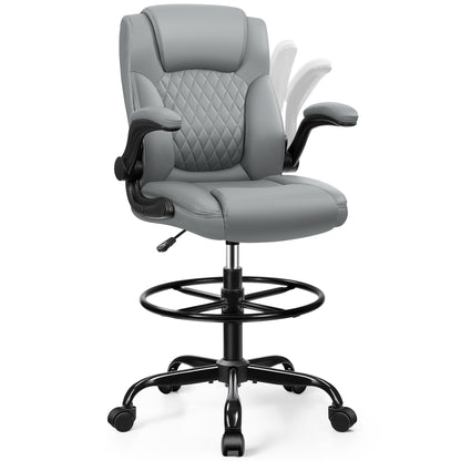 Drafting Chair,Tall Office Chair for Standing Desk,High Executive Leather Ergonomic Computer Chair with Adjustable Height and Flip-Up Armrest for Counter Height Desk
