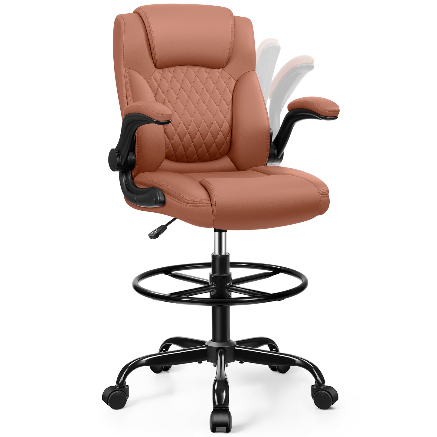 Drafting Chair,Tall Office Chair for Standing Desk,High Executive Leather Ergonomic Computer Chair with Adjustable Height and Flip-Up Armrest for Counter Height Desk