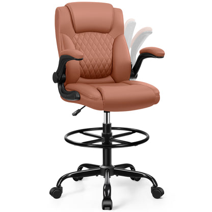 Drafting Chair,Tall Office Chair for Standing Desk,High Executive Leather Ergonomic Computer Chair with Adjustable Height and Flip-Up Armrest for Counter Height Desk