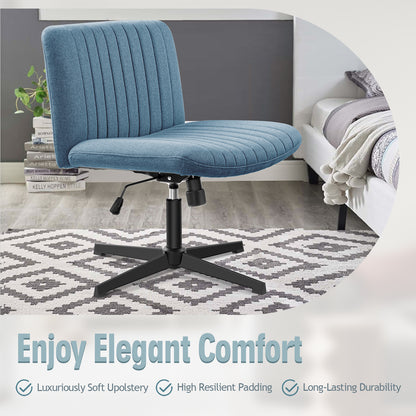 Brick Attic Armless Office Chair no Wheels, Ergonomic Wide Seat Swivel Desk Chair, Height Adjustable Cross Legged Comfortable Computer Chair for Living Room, Vanity Accent Chair