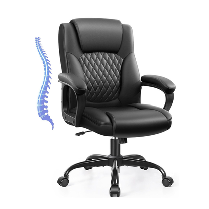 Executive Office Chair, PU Leather Computer Desk Chair with Padded Arms | Ergonomic back support, 300 lbs capacity, 3.9 in cushioned seat, height adjustable, 360 swivel, tilt lock, home office