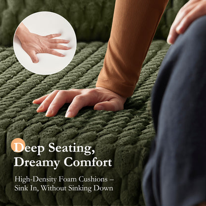 Oversized Chaise Lounge Chair Indoor 58 Inch Soft Cushioned Sofa Bed with Armrests and Cup Holder Plush Faux Fur Reading Chair for Living Room Bedroom Office Cloud Sofa Combination