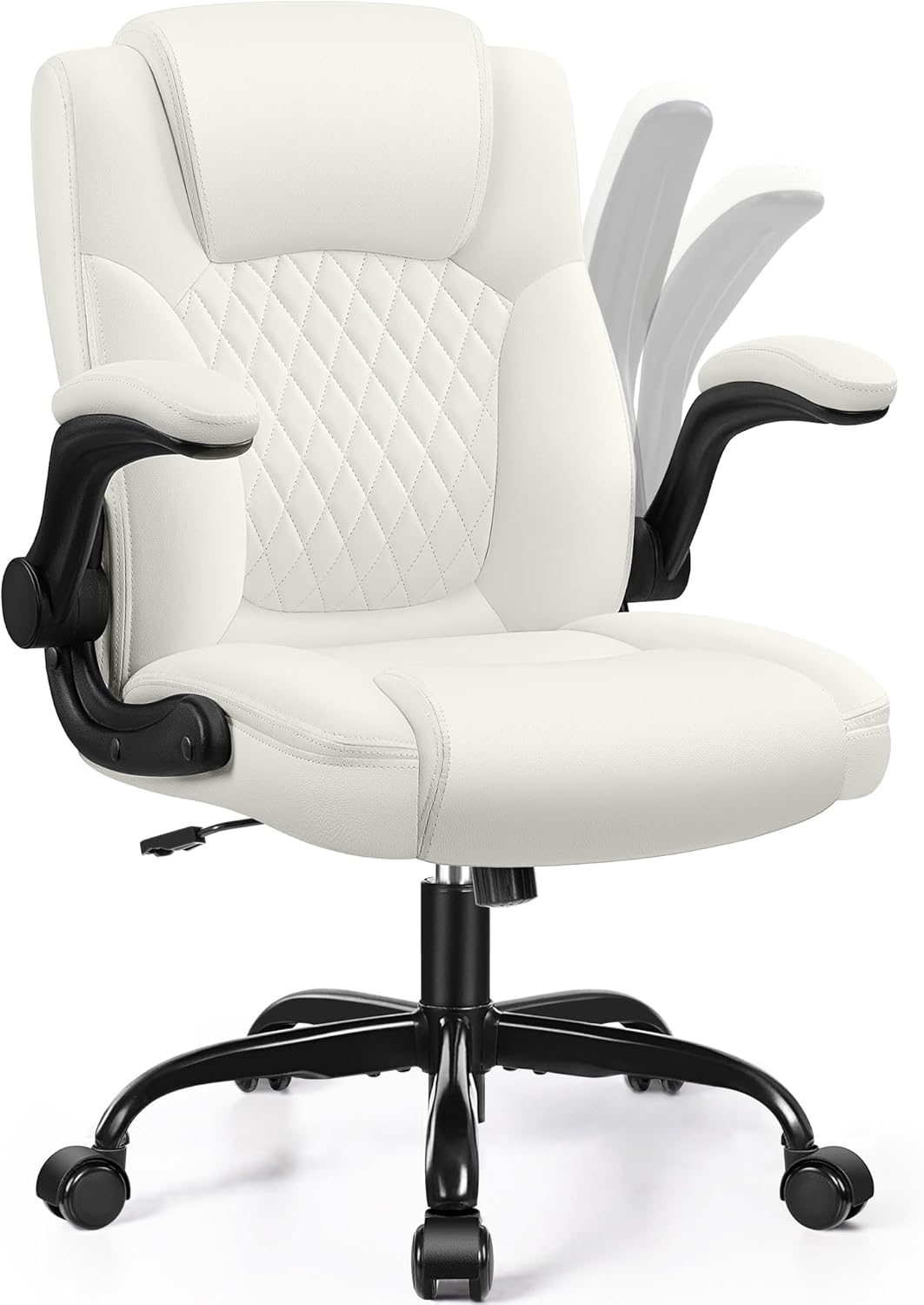 Leather Office Chair, PU Home Computer Desk Chairs with Ergonomic Back Support, 360°Swivel Free，Small Gmaing Chair with Wheels and Adjustable Armrests, for Short People Use