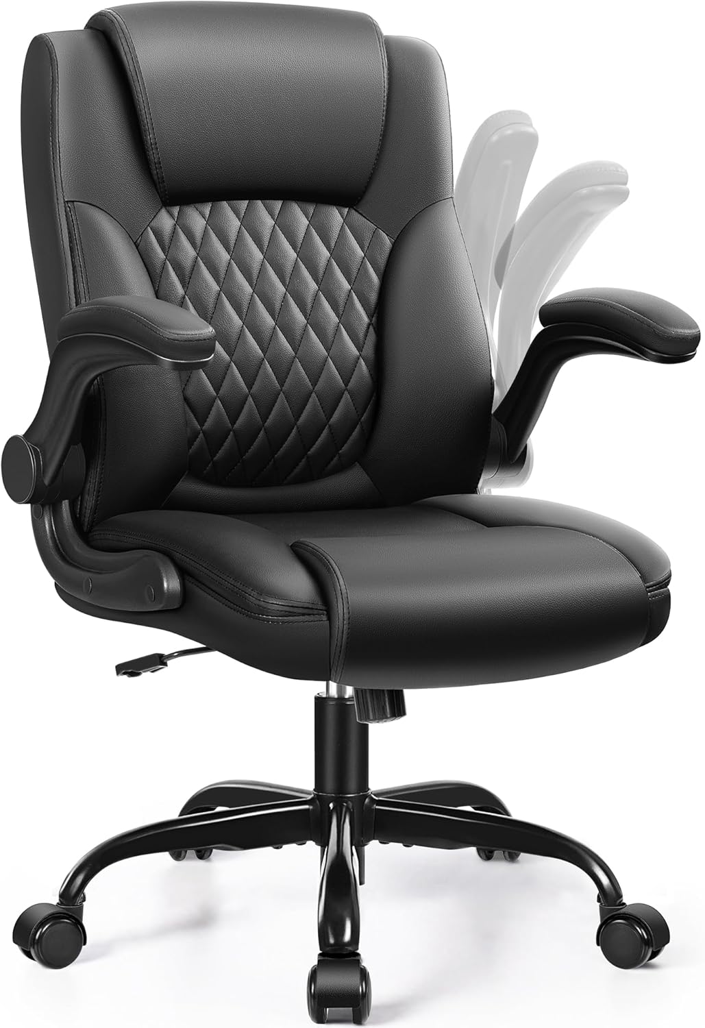 Leather Office Chair, PU Home Computer Desk Chairs with Ergonomic Back Support, 360°Swivel Free，Small Gmaing Chair with Wheels and Adjustable Armrests, for Short People Use