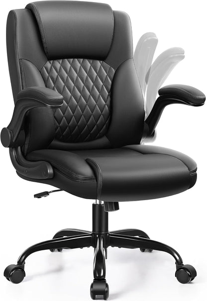 Leather Office Chair, PU Home Computer Desk Chairs with Ergonomic Back Support, 360°Swivel Free，Small Gmaing Chair with Wheels and Adjustable Armrests, for Short People Use