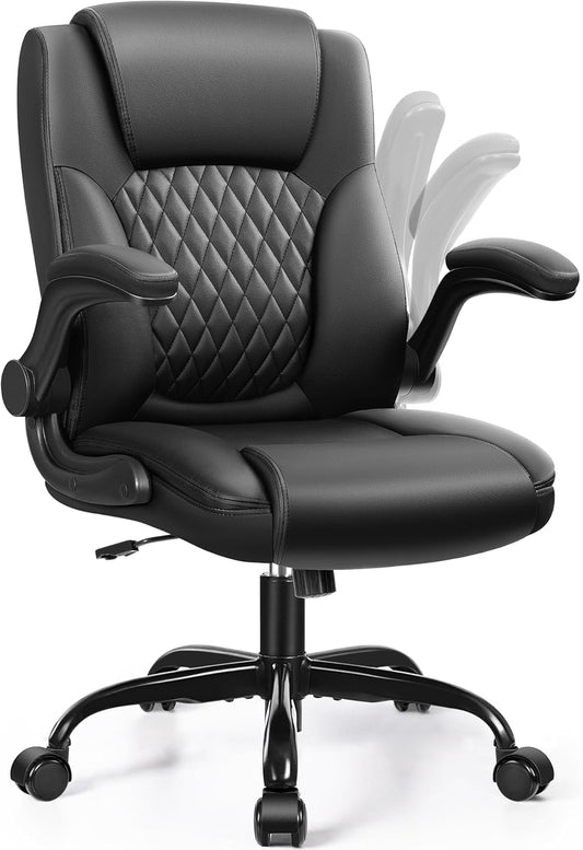 Leather Office Chair, PU Home Computer Desk Chairs with Ergonomic Back Support, 360°Swivel Free，Small Gmaing Chair with Wheels and Adjustable Armrests, for Short People Use