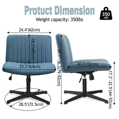 Brick Attic Armless Office Chair no Wheels, Ergonomic Wide Seat Swivel Desk Chair, Height Adjustable Cross Legged Comfortable Computer Chair for Living Room, Vanity Accent Chair