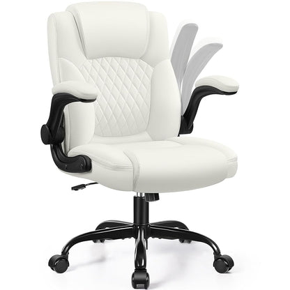 Leather Office Chair, PU Home Computer Desk Chairs with Ergonomic Back Support, 360°Swivel Free，Small Gmaing Chair with Wheels and Adjustable Armrests, for Short People Use