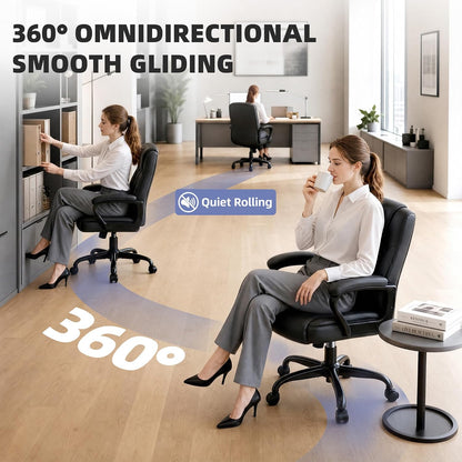 Executive Office Chair, PU Leather Computer Desk Chair with Padded Arms | Ergonomic back support, 300 lbs capacity, 3.9 in cushioned seat, height adjustable, 360 swivel, tilt lock, home office
