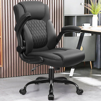 Leather Office Chair, PU Home Computer Desk Chairs with Ergonomic Back Support, 360°Swivel Free，Small Gmaing Chair with Wheels and Adjustable Armrests, for Short People Use
