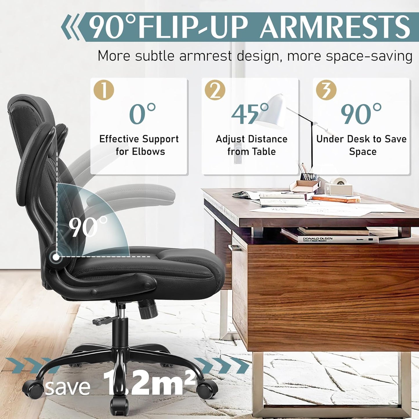 Leather Office Chair, PU Home Computer Desk Chairs with Ergonomic Back Support, 360°Swivel Free，Small Gmaing Chair with Wheels and Adjustable Armrests, for Short People Use