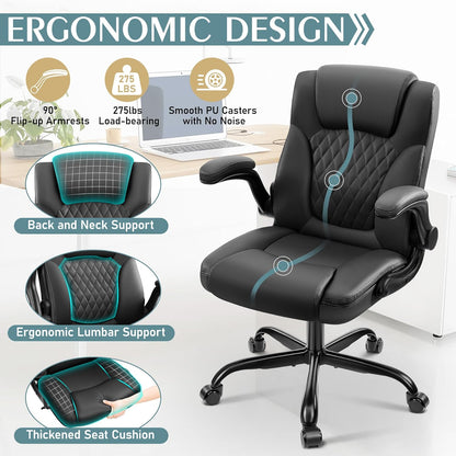 Leather Office Chair, PU Home Computer Desk Chairs with Ergonomic Back Support, 360°Swivel Free，Small Gmaing Chair with Wheels and Adjustable Armrests, for Short People Use