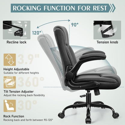 Leather Office Chair, PU Home Computer Desk Chairs with Ergonomic Back Support, 360°Swivel Free，Small Gmaing Chair with Wheels and Adjustable Armrests, for Short People Use