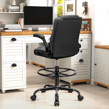 Drafting Chair,Tall Office Chair for Standing Desk,High Executive Leather Ergonomic Computer Chair with Adjustable Height and Flip-Up Armrest for Counter Height Desk