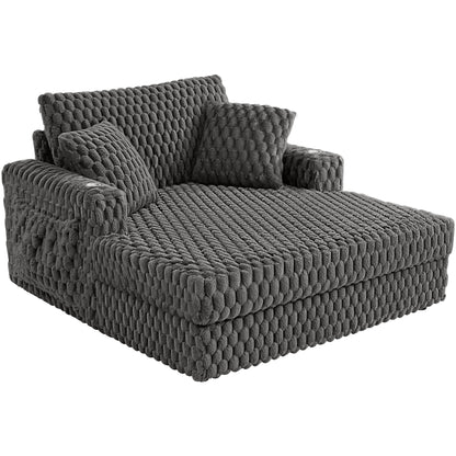 Oversized Chaise Lounge Chair Indoor 58 Inch Soft Cushioned Sofa Bed with Armrests and Cup Holder Plush Faux Fur Reading Chair for Living Room Bedroom Office Cloud Sofa Combination