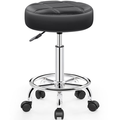 Rolling Stool with Wheels, PU Leather Small Office Chair with Foot Rest,Versatile Adjustable Swivel Stool for Tattoo Massage Salon Spa Teach Medical Facial Office Home Work Kitchen