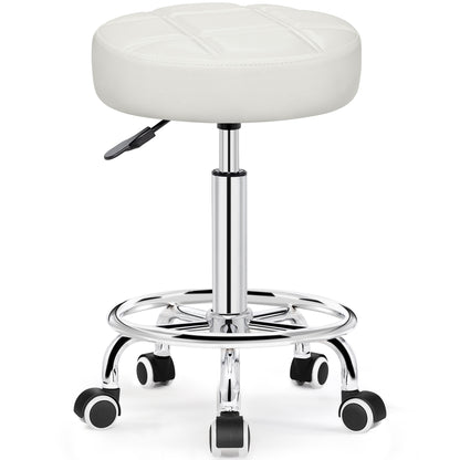 Rolling Stool with Wheels, PU Leather Small Office Chair with Foot Rest,Versatile Adjustable Swivel Stool for Tattoo Massage Salon Spa Teach Medical Facial Office Home Work Kitchen