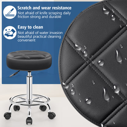 Rolling Stool with Wheels, PU Leather Small Office Chair with Foot Rest,Versatile Adjustable Swivel Stool for Tattoo Massage Salon Spa Teach Medical Facial Office Home Work Kitchen