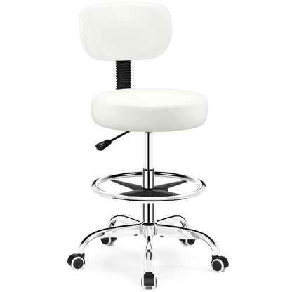 Drafting Chair with Backrest – Adjustable Foot Rest Rolling Stool with Wheels, PU Leather Swivel Stool for Office Spa Studio Lab Counter Salon Home Work Bar Kitchen Shop