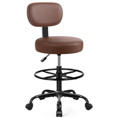 Drafting Chair with Backrest – Adjustable Foot Rest Rolling Stool with Wheels, PU Leather Swivel Stool for Office Spa Studio Lab Counter Salon Home Work Bar Kitchen Shop