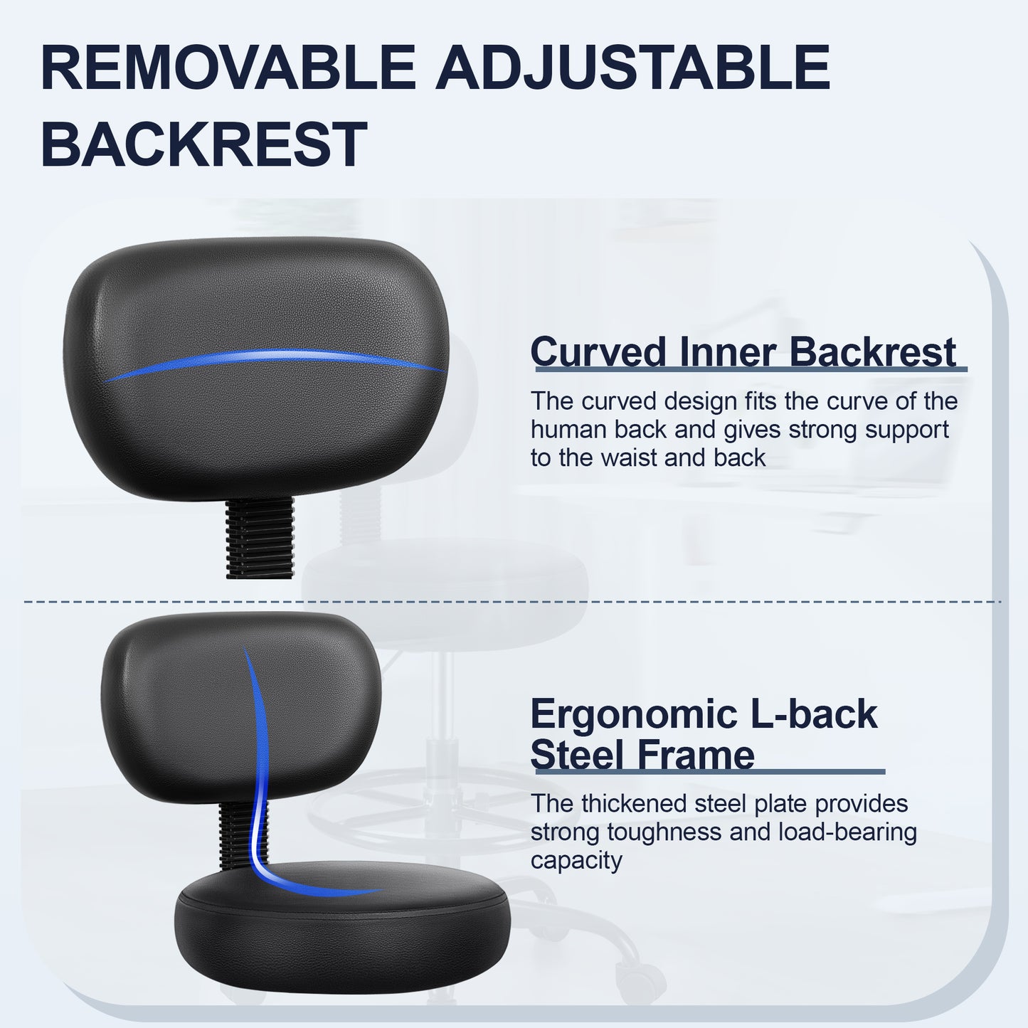 Drafting Chair with Backrest – Adjustable Foot Rest Rolling Stool with Wheels, PU Leather Swivel Stool for Office Spa Studio Lab Counter Salon Home Work Bar Kitchen Shop