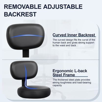 Drafting Chair with Backrest – Adjustable Foot Rest Rolling Stool with Wheels, PU Leather Swivel Stool for Office Spa Studio Lab Counter Salon Home Work Bar Kitchen Shop