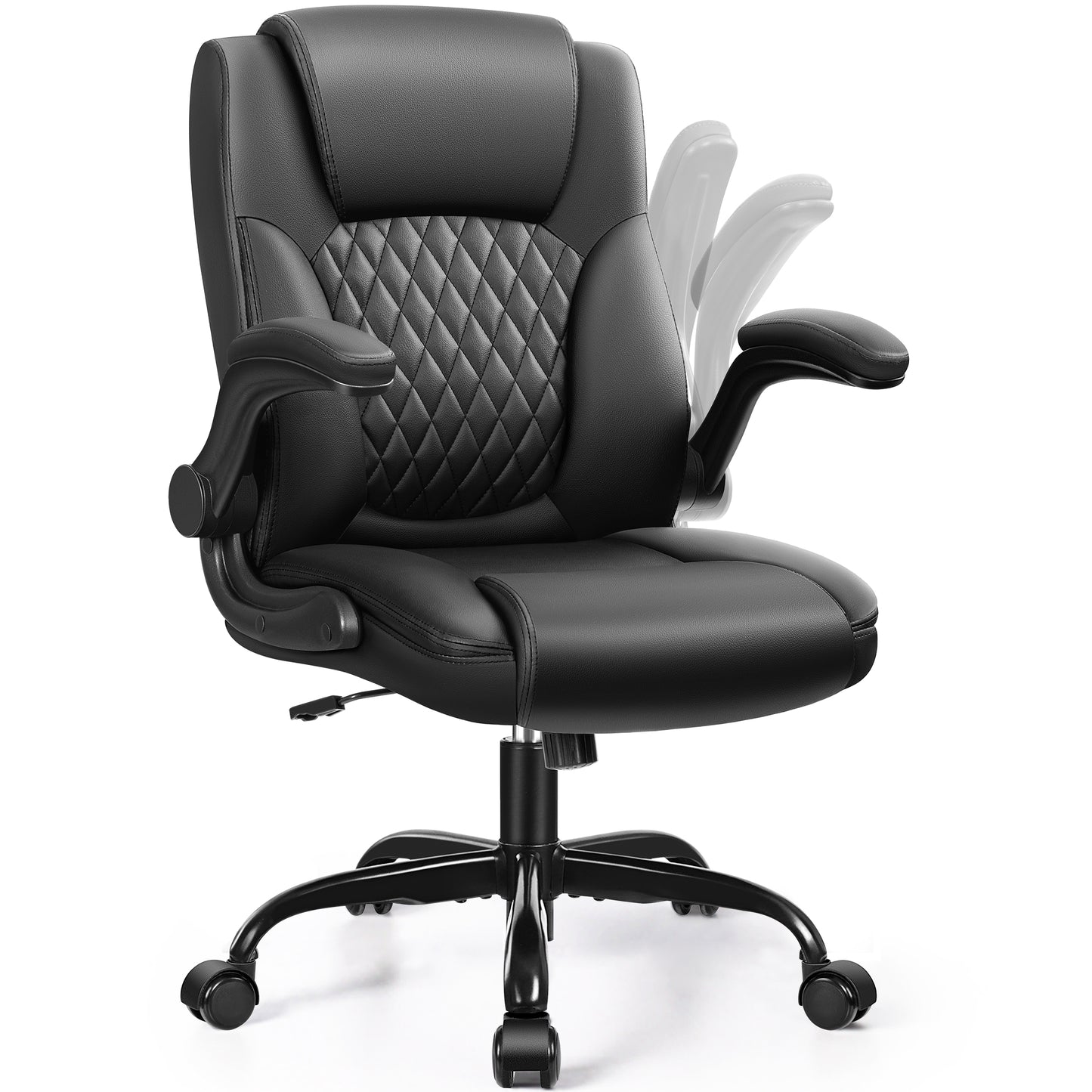 Leather Office Chair, PU Home Computer Desk Chairs with Ergonomic Back Support, 360°Swivel Free，Small Gmaing Chair with Wheels and Adjustable Armrests, for Short People Use