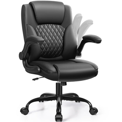 Leather Office Chair, PU Home Computer Desk Chairs with Ergonomic Back Support, 360°Swivel Free，Small Gmaing Chair with Wheels and Adjustable Armrests, for Short People Use