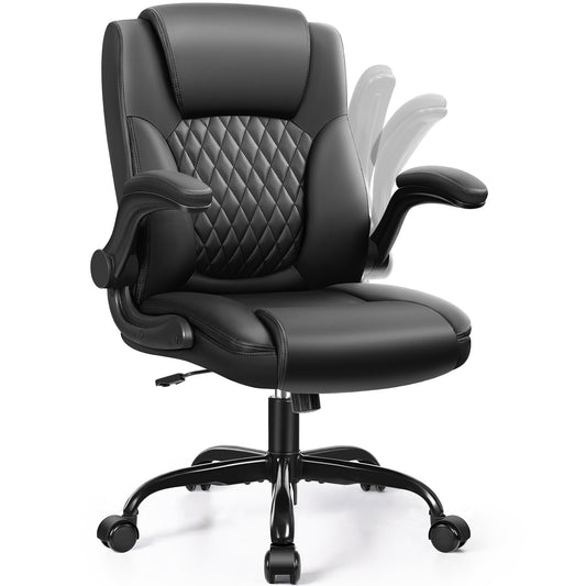 Leather Office Chair, PU Home Computer Desk Chairs with Ergonomic Back Support, 360°Swivel Free，Small Gmaing Chair with Wheels and Adjustable Armrests, for Short People Use