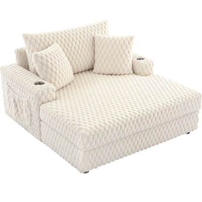 Oversized Chaise Lounge Chair Indoor 58 Inch Soft Cushioned Sofa Bed with Armrests and Cup Holder Plush Faux Fur Reading Chair for Living Room Bedroom Office Cloud Sofa Combination