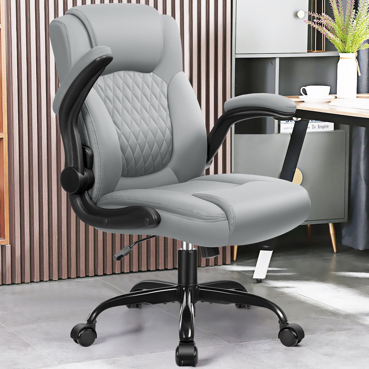 Leather Office Chair, PU Home Computer Desk Chairs with Ergonomic Back Support