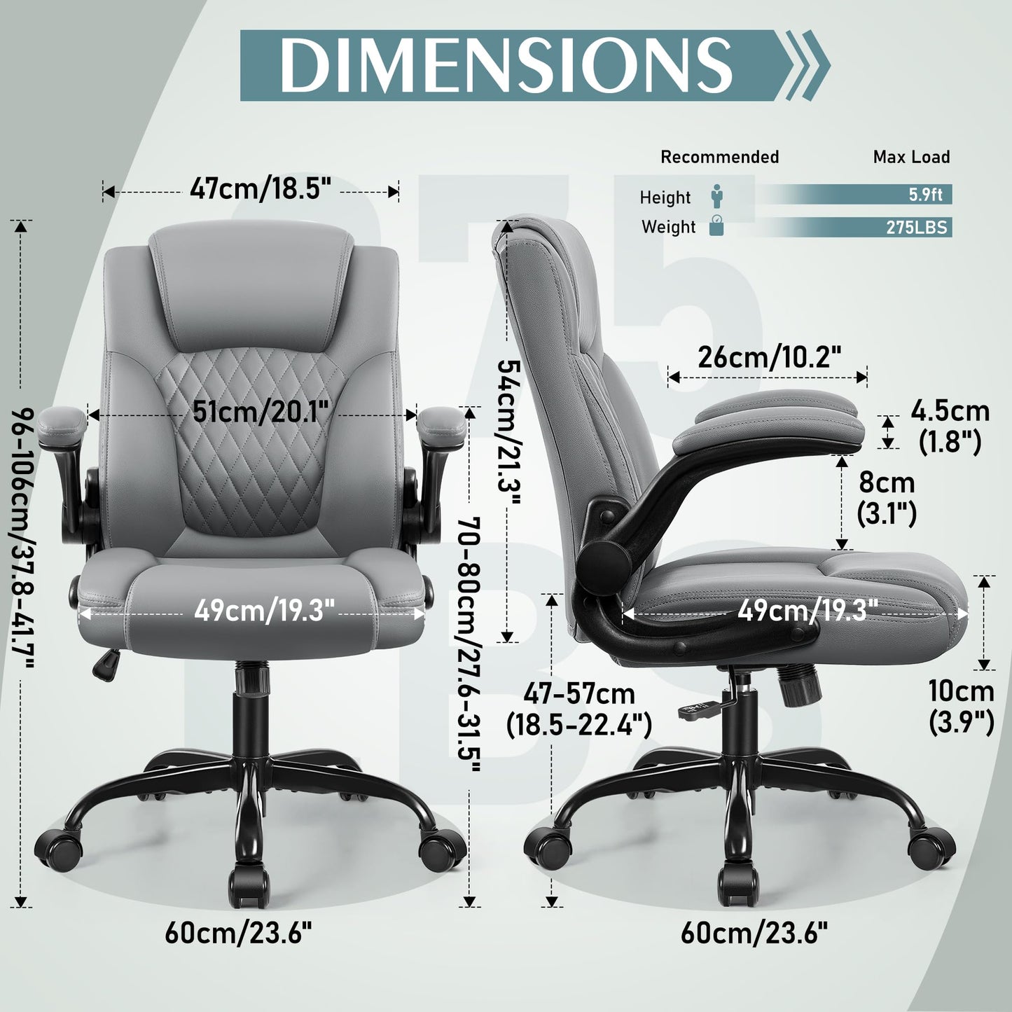 Leather Office Chair, PU Home Computer Desk Chairs with Ergonomic Back Support