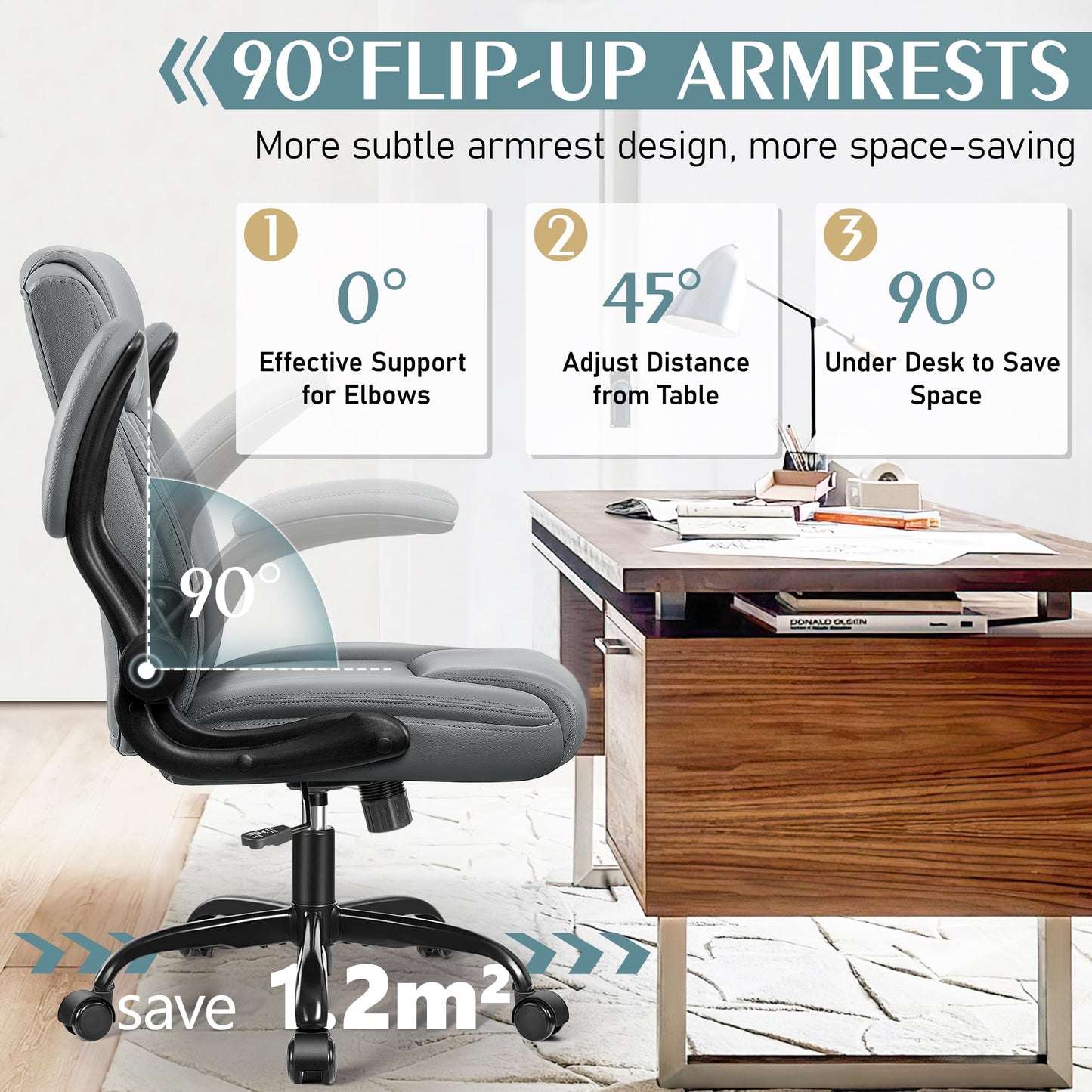 Leather Office Chair, PU Home Computer Desk Chairs with Ergonomic Back Support