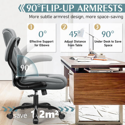 Leather Office Chair, PU Home Computer Desk Chairs with Ergonomic Back Support