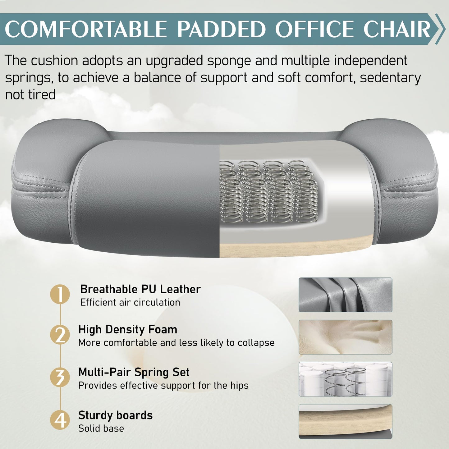 Leather Office Chair, PU Home Computer Desk Chairs with Ergonomic Back Support