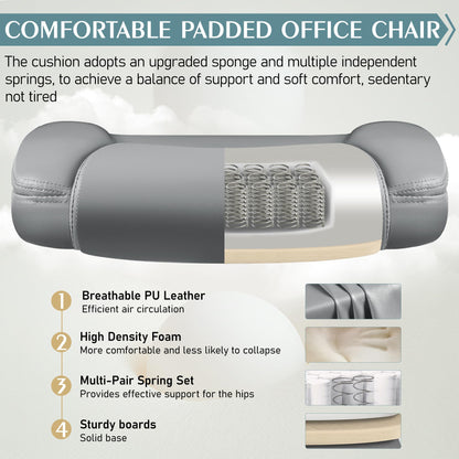 Leather Office Chair, PU Home Computer Desk Chairs with Ergonomic Back Support