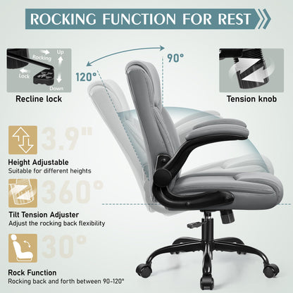 Leather Office Chair, PU Home Computer Desk Chairs with Ergonomic Back Support